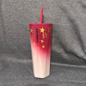 2024 Starbucks Winter Holiday Pink Gradient and Gold Stars NWT